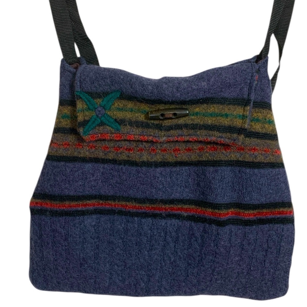 Bohemian Boiled Wool Crossbody Bag, Secure Closure, Lined, Roomy